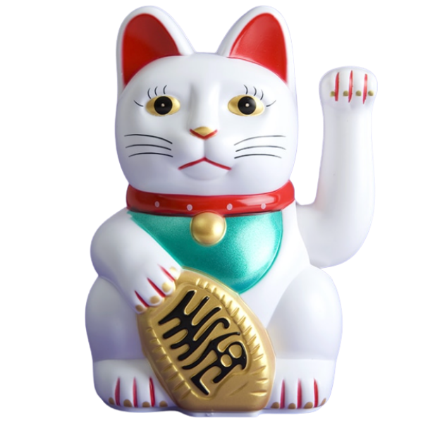 MoneyCat, a white maneki-neko money cat with one paw raised